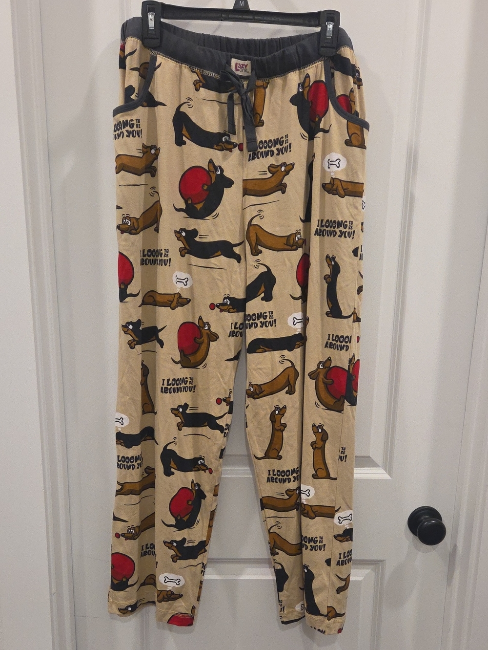 Lazy One Beige Lounge Pants with Gray Drawstring